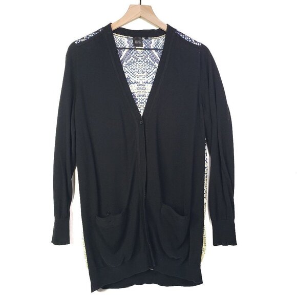 Saks 5th Avenue Black Label‎ Sweater Cardigan Ombre Satin Back Snakeskin M - Picture 1 of 8